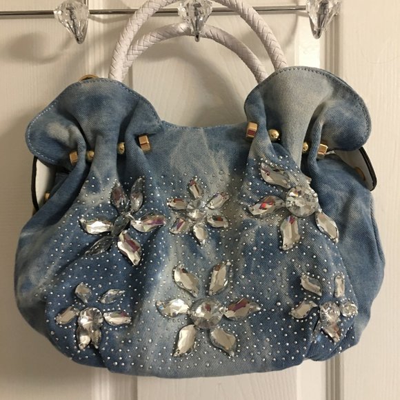 Denim Rhinestone Handbag - Bling Bling 11x7x3 NEW - Picture 3 of 6